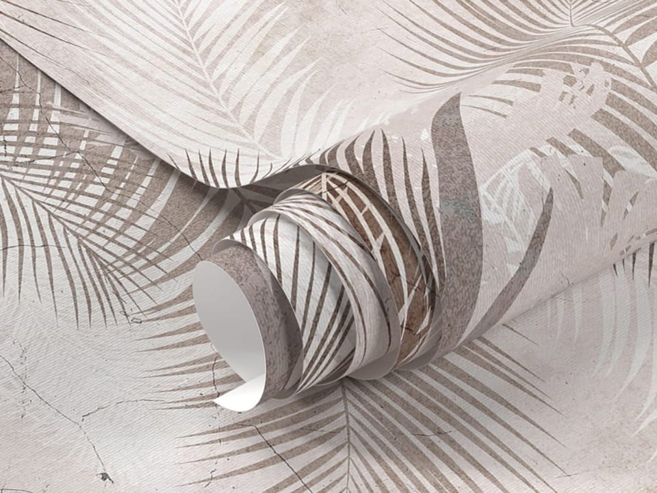 Fototapeta Liście palmowe na tle ściany fragment #1