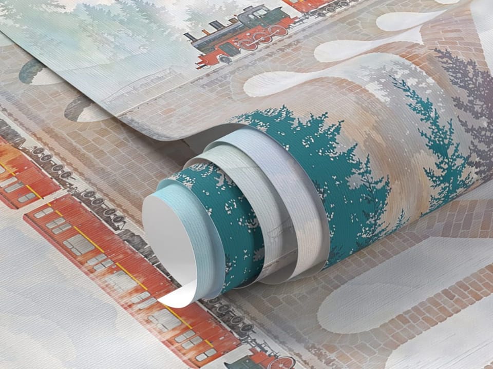 Fototapeta Pociąg na moście wśród gór fragment #1