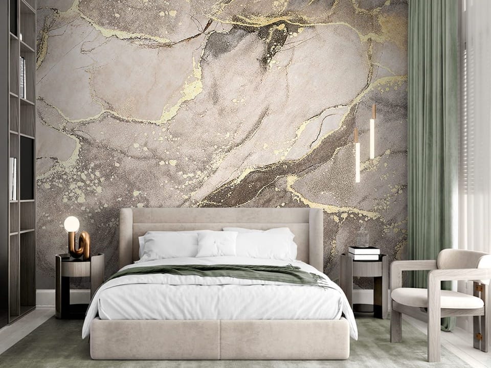 Fototapeta Abstrakcyjny Marmur z Złotymi Żyłkami we wnętrzu sypialni