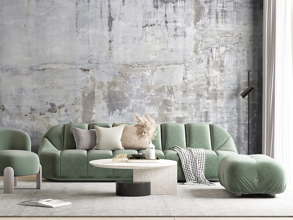 Fototapeta Betonowa ściana z pęknięciami we wnętrzu salonu