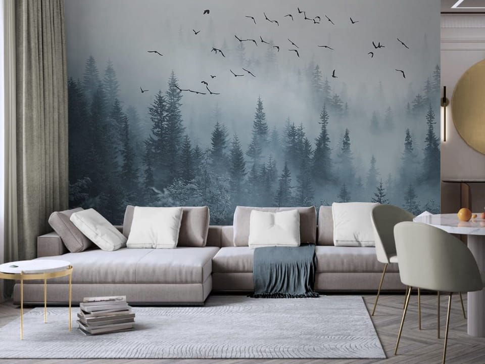 Fototapeta Mglisty las iglasty we wnętrzu salonu