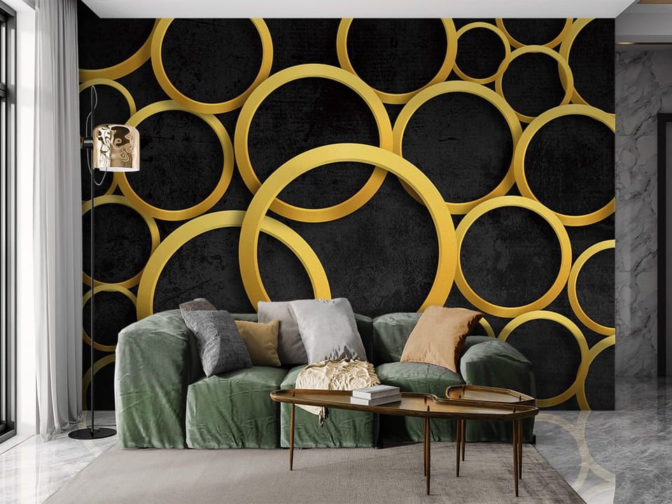 Fototapeta Złote Okręgi na Ciemnym Tle we wnętrzu salonu