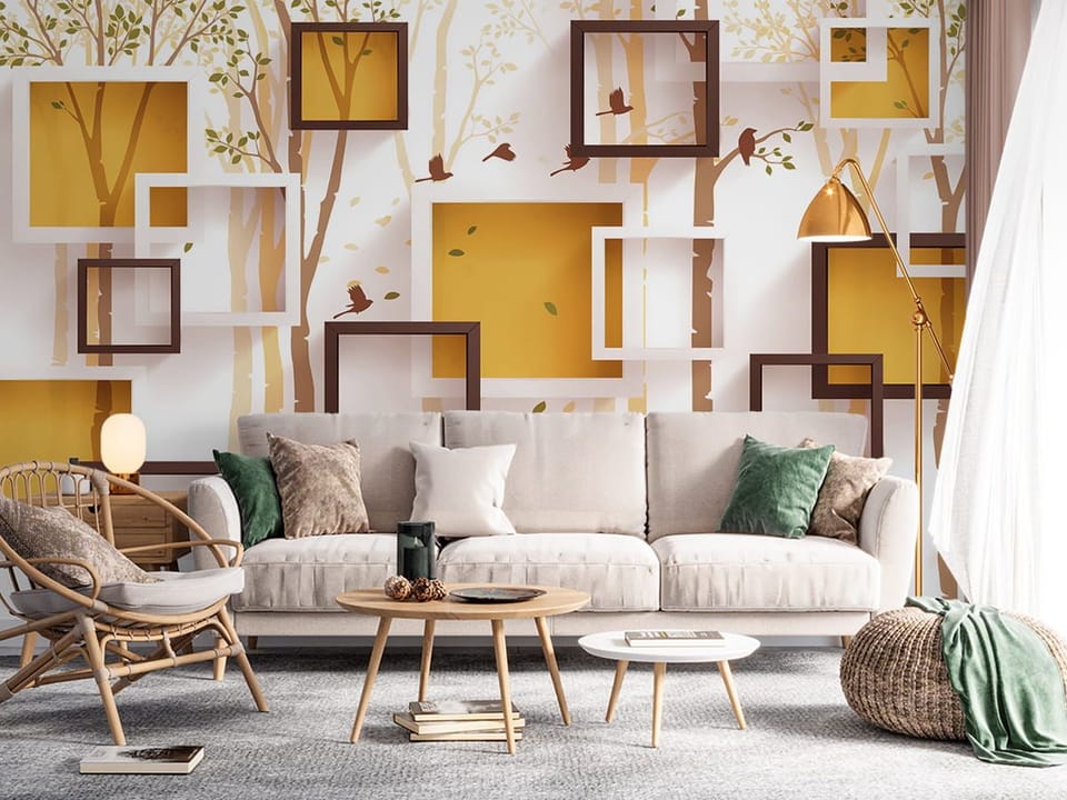 Fototapeta Abstrakcyjne ramki wśród drzew we wnętrzu salonu