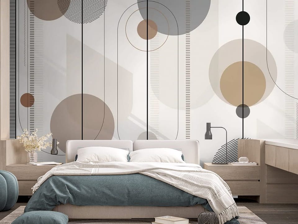 Fototapeta Geometryczne wzory z okręgami we wnętrzu sypialni