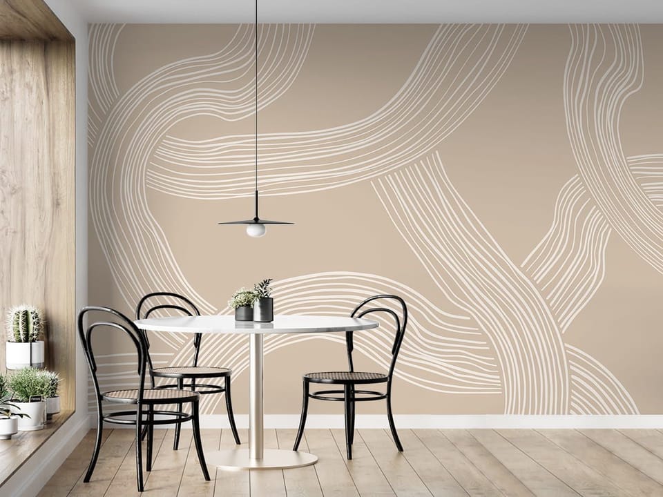Fototapeta Abstrakcyjne Linie na Beżowym Tle we wnętrzu kuchni