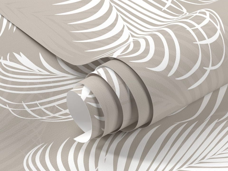 Fototapeta Białe liście palmowe na beżu fragment #1