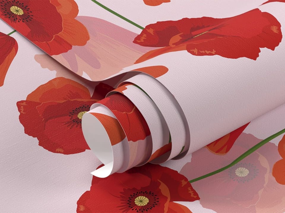 Fototapeta Czerwone maki na różowym tle fragment #1