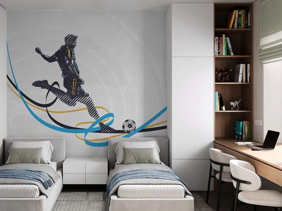 Fototapeta Piłkarz w akcji na boisku we wnętrzu pokoju dziecka