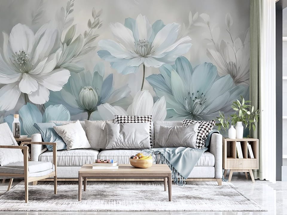 Fototapeta Pastelowe Kwiaty Polne we wnętrzu salonu
