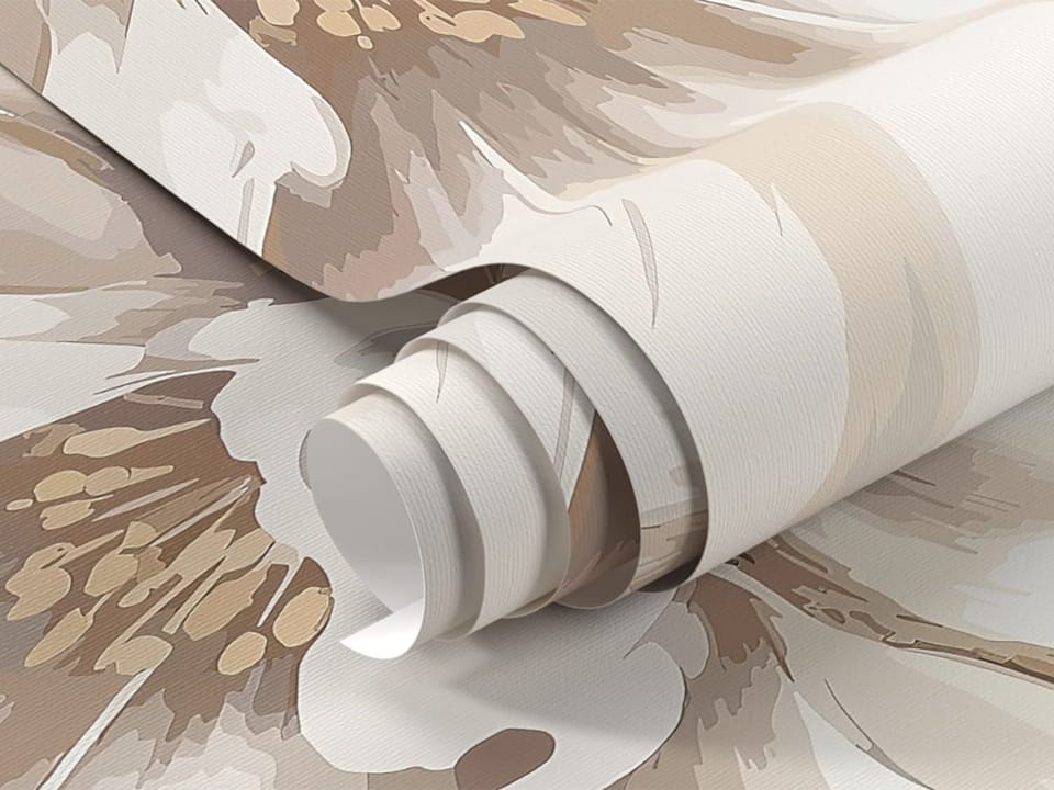 Fototapeta Białe Piwonie na Jasnobrązowym Tle fragment #1