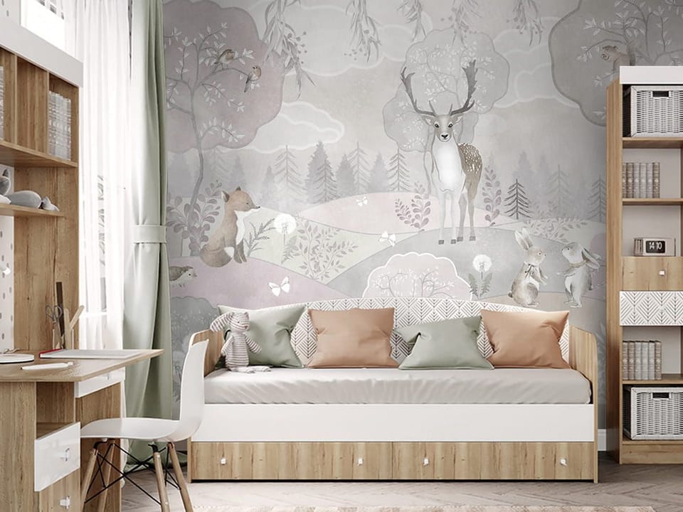 Fototapeta Jeleń w leśnym krajobrazie we wnętrzu pokoju dziecka