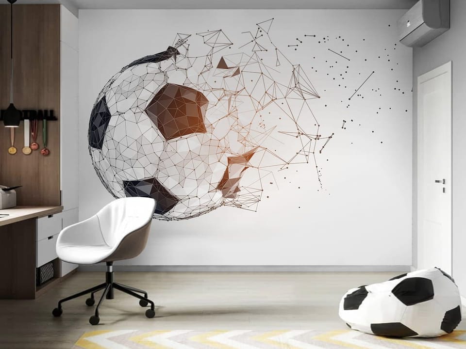 Fototapeta Piłka nożna i geometryczna siatka we wnętrzu pokoju nastolatka
