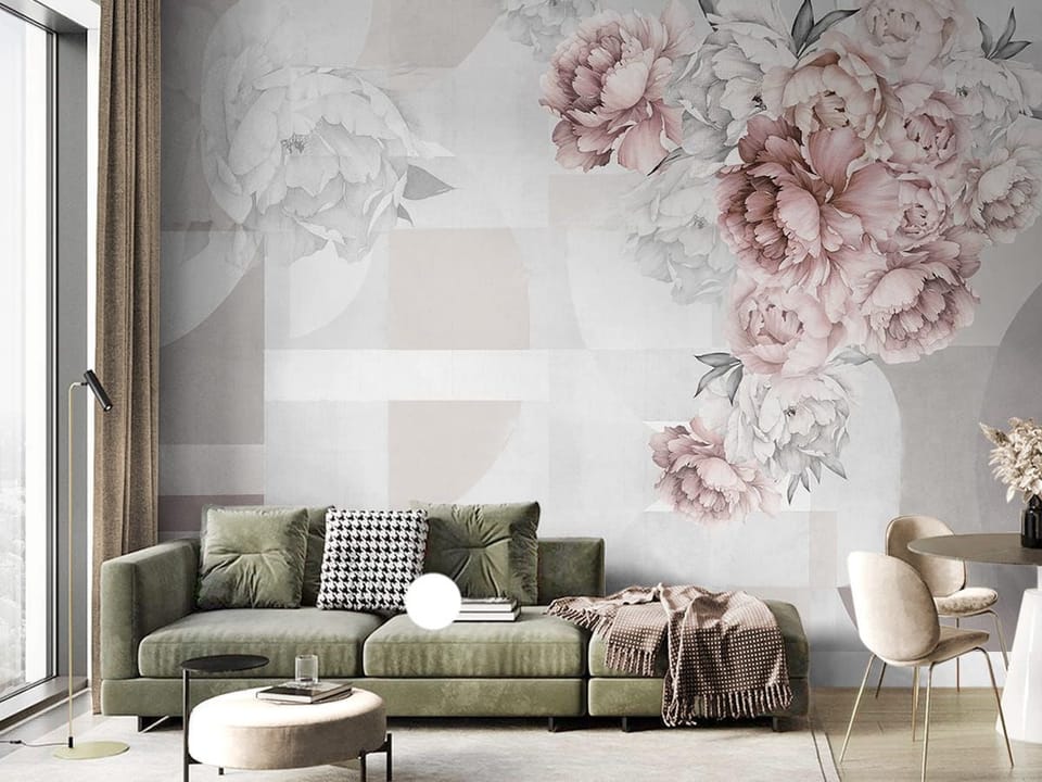 Fototapeta Bukiet Różowych Piwonii we wnętrzu salonu