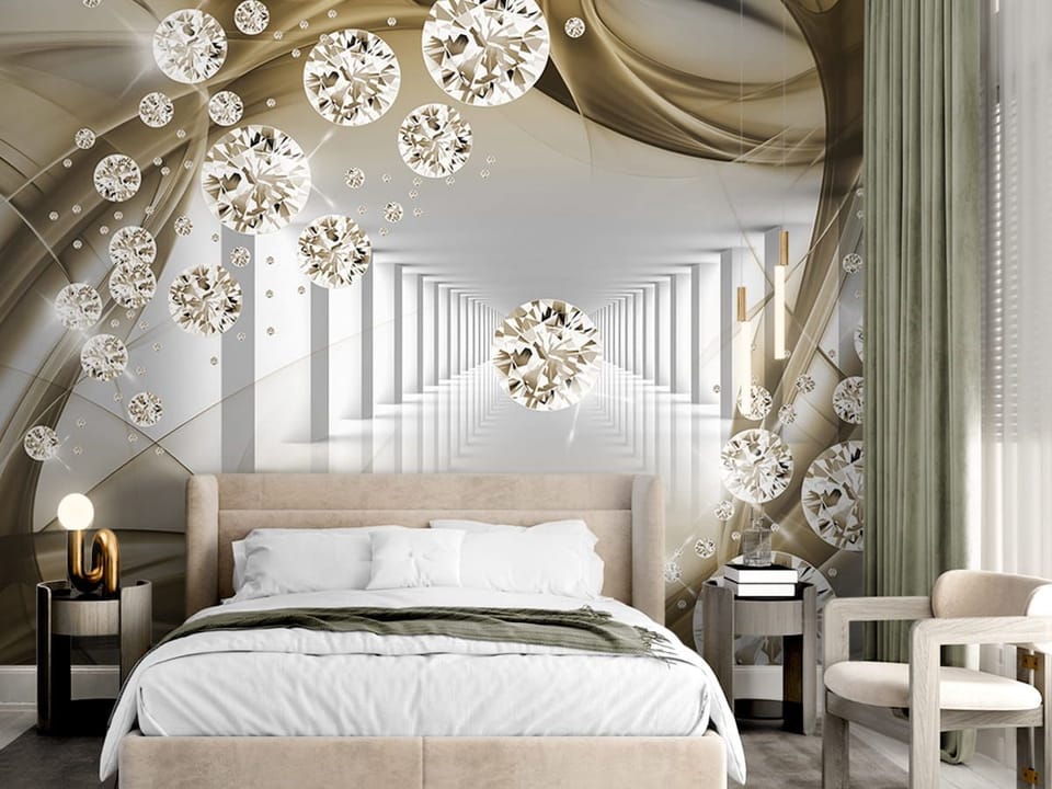 Fototapeta Diamentowe kule w tunelu we wnętrzu sypialni