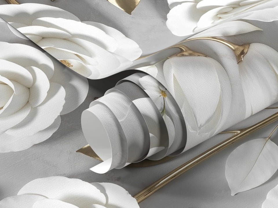 Fototapeta Białe róże na złotych łodygach fragment #1