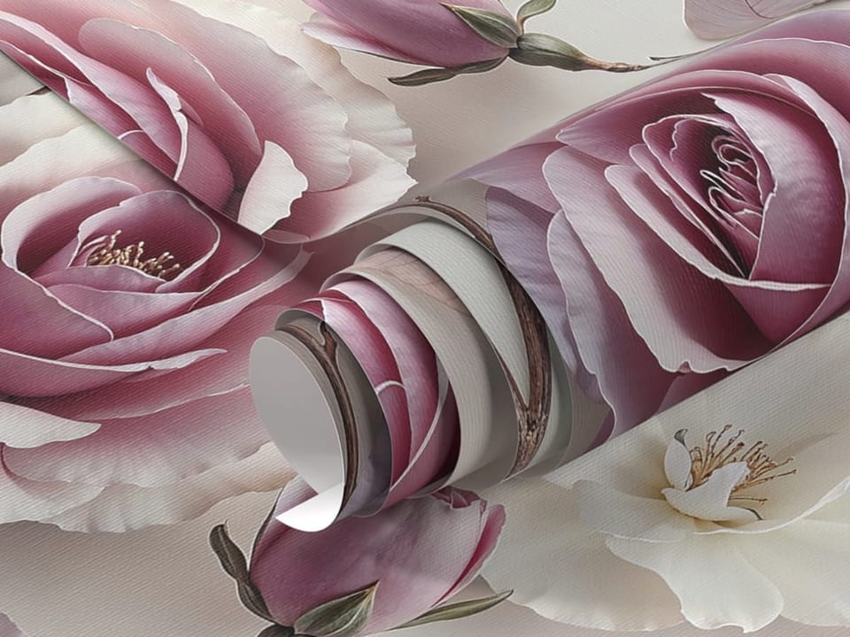 Fototapeta Róże na Gałązkach z Białymi Kwiatami fragment #1