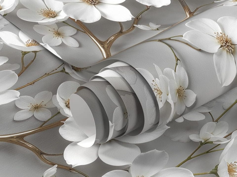 Fototapeta Gałąź z białymi kwiatami 3D fragment #1