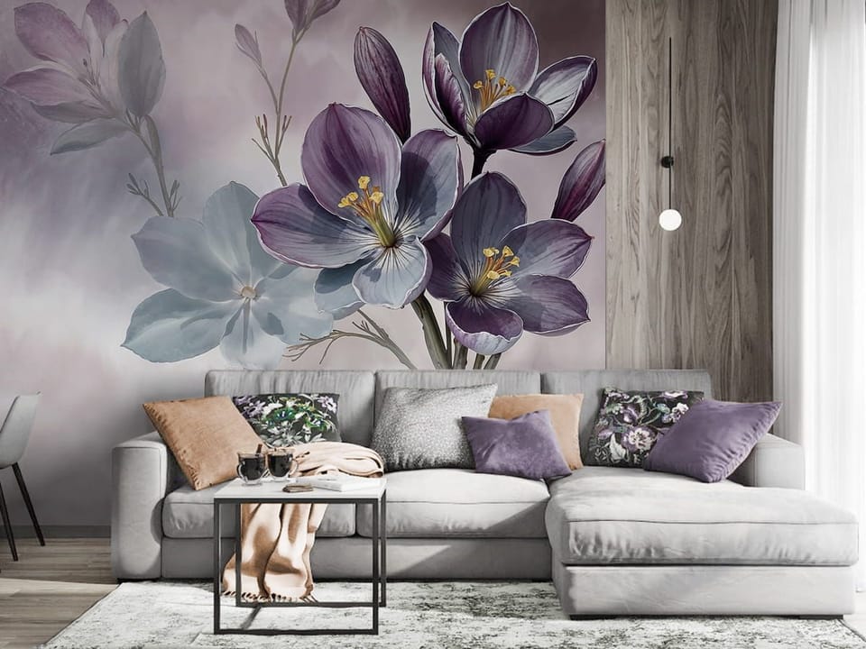Fototapeta Polne kwiaty w fioletowych odcieniach we wnętrzu salonu