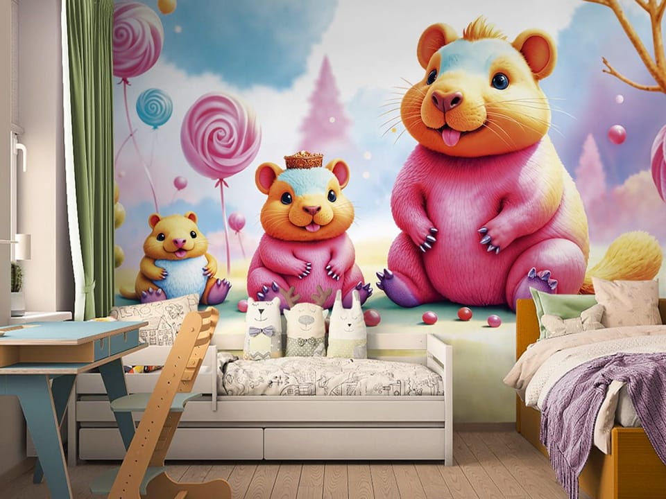 Fototapeta Chomiki i Balony w Pastelach we wnętrzu pokoju dziecka