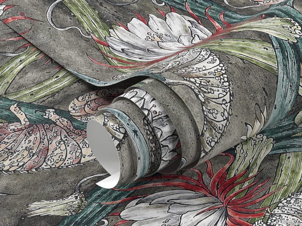 Fototapeta Kwiaty i Pnącza na Ciemnym Tle fragment #1