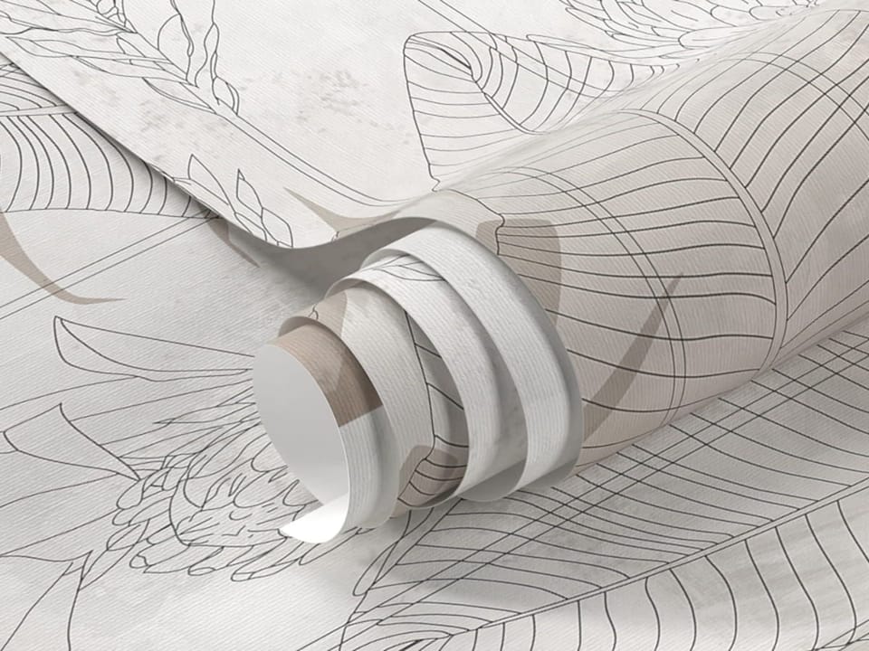 Fototapeta Kwiaty i liście w stylu linearnym fragment #1