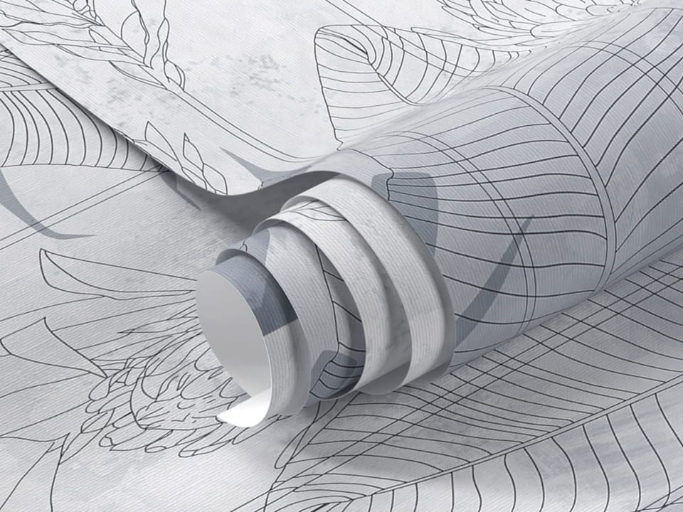 Fototapeta Szkicowane Kwiaty i Liście fragment #1