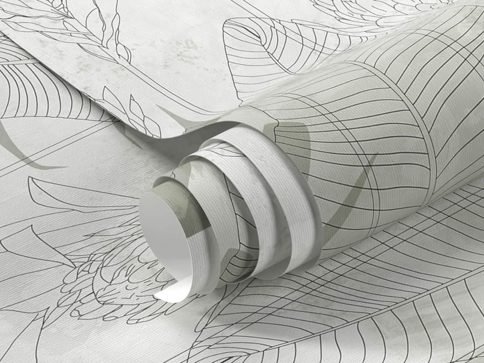 Fototapeta Kwiaty i liście w delikatnej linii fragment #1