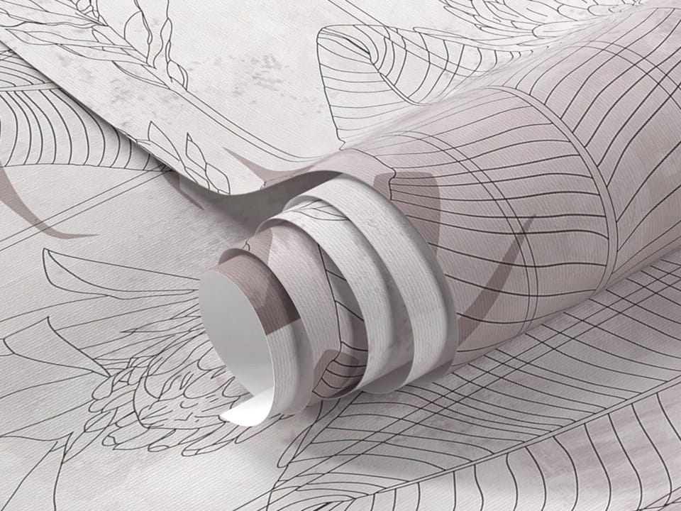 Fototapeta Kwiaty i liście w linii na tle fragment #1