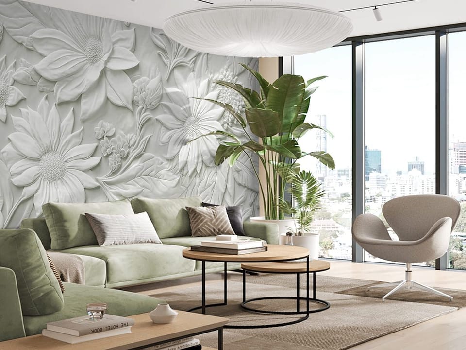 Fototapeta Reliefowe kwiaty w 3D we wnętrzu salonu