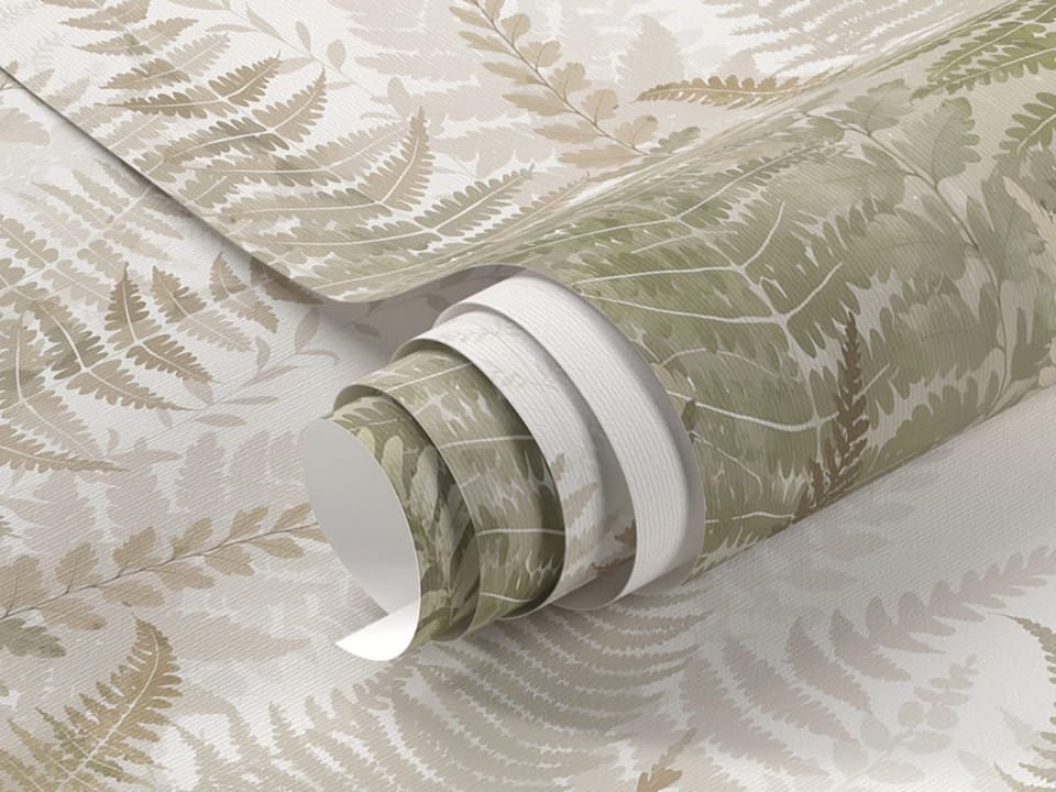 Fototapeta Zielone liście paproci na jasnym tle fragment #1