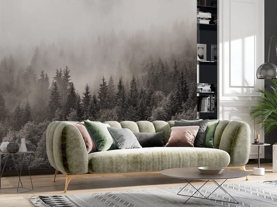 Fototapeta Mglisty las iglasty w tajemnicy we wnętrzu salonu