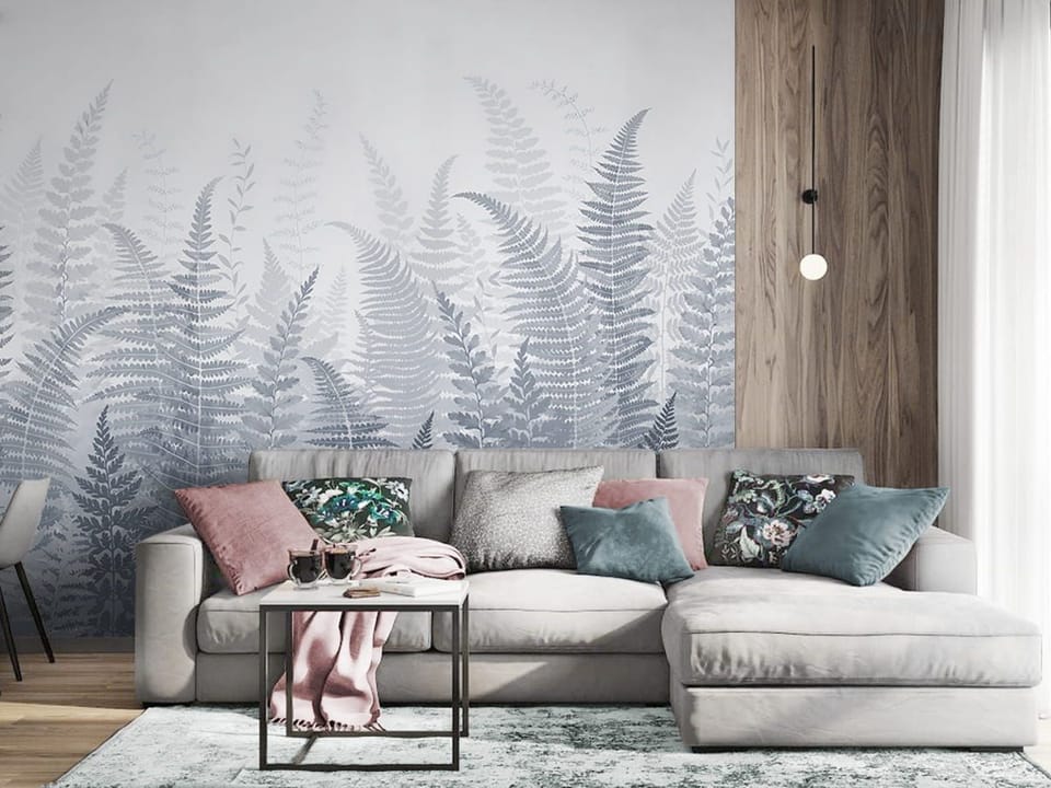 Fototapeta Gęste Paprocie w Szarościach we wnętrzu salonu