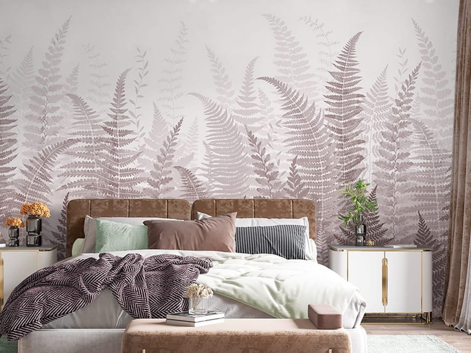 Fototapeta Gęsta Kompozycja Paproci we wnętrzu sypialni