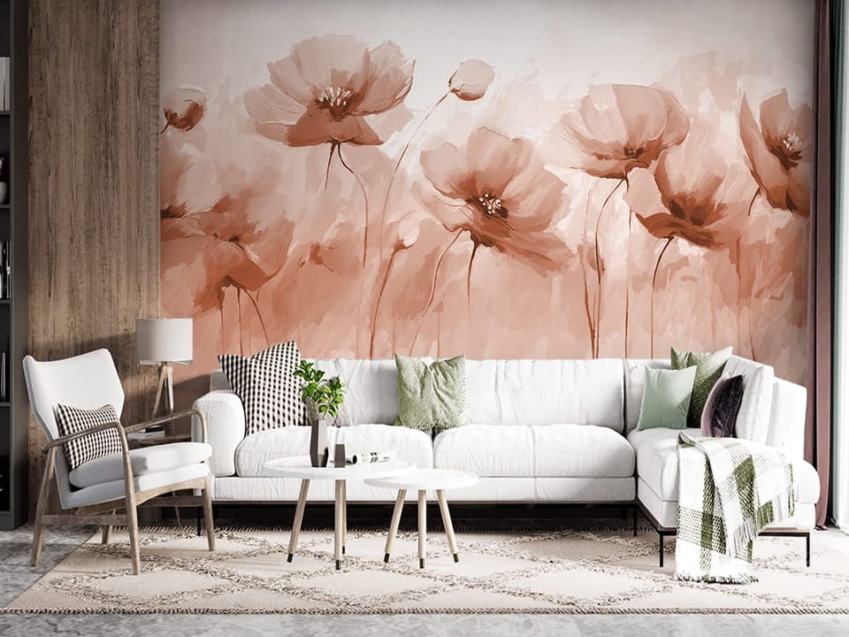 Fototapeta Maki na długich łodygach we wnętrzu salonu