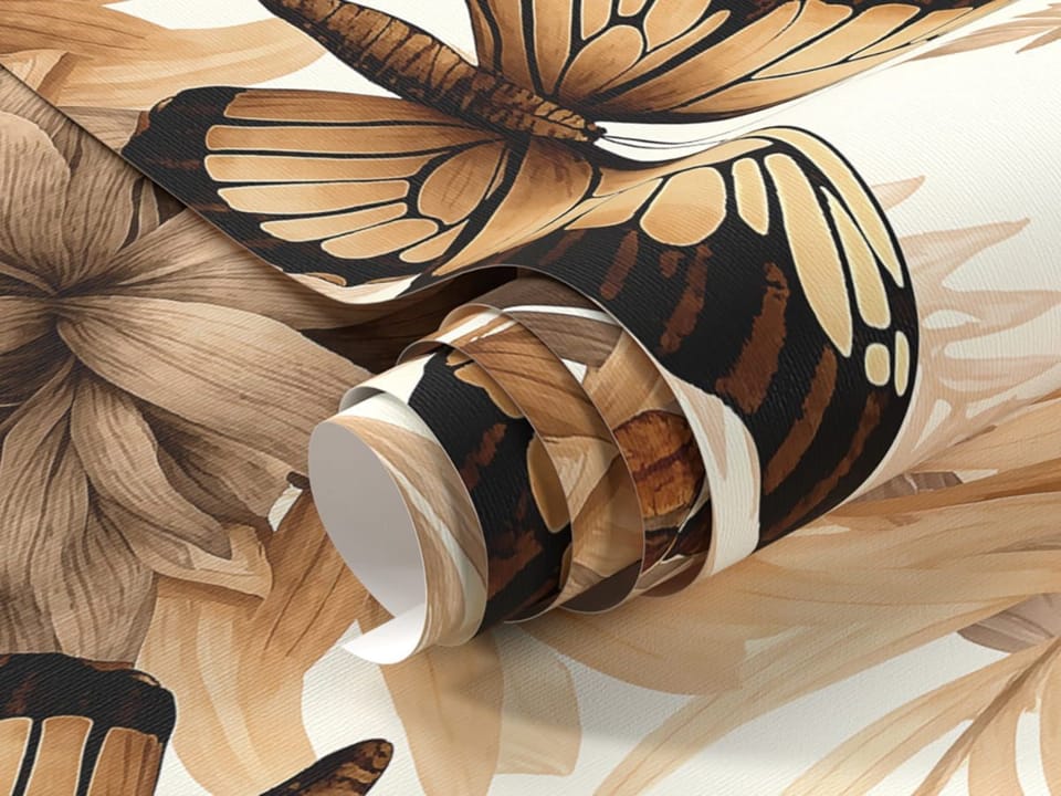 Fototapeta Motyl wśród liści i kwiatów fragment #1