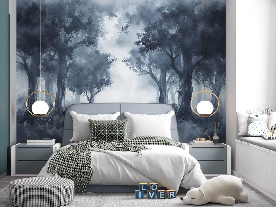 Fototapeta Tajemniczy las we mgle we wnętrzu pokoju dziecka