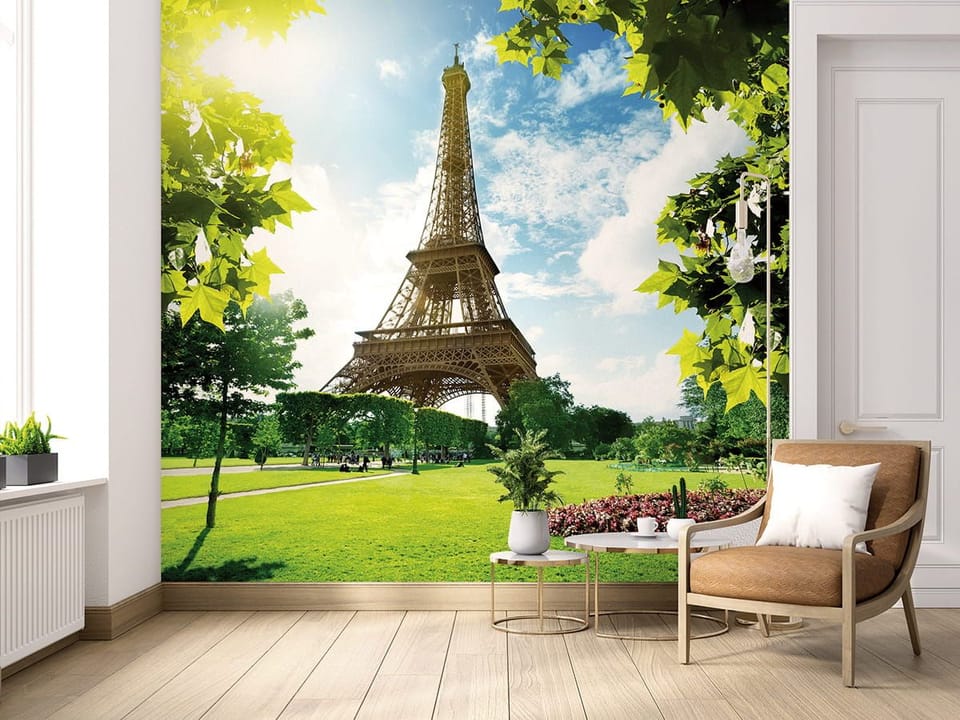 Fototapeta Wieża Eiffla w parku Paryża - aranżacja w przedpokoju