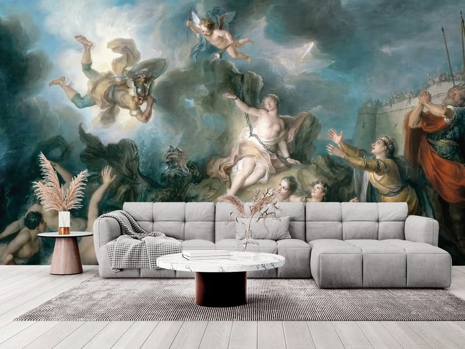 Fototapeta z Perseuszem, Andromedą i rozszalałym morzem - elegancki salon w stylu minimalistycznym