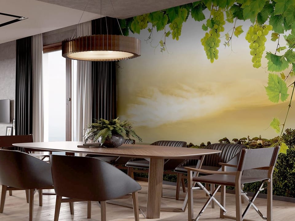 Fototapeta Winorośl i Pola pod Zachmurzonym Niebem we wnętrzu kuchni