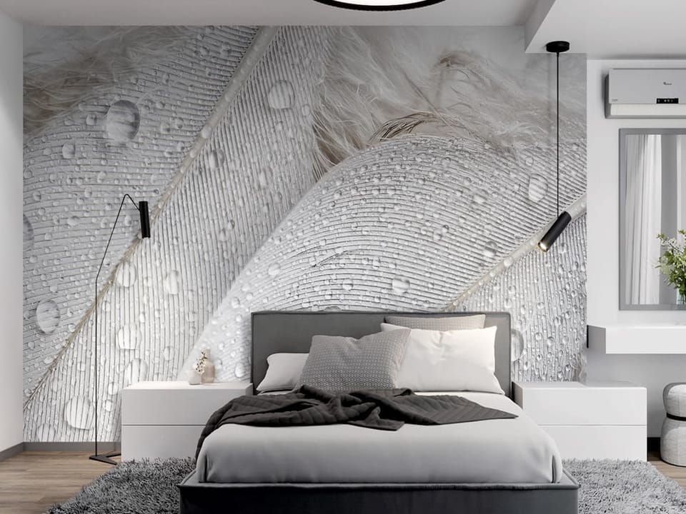 Fototapeta Pióra z Kroplami Wody we wnętrzu sypialni