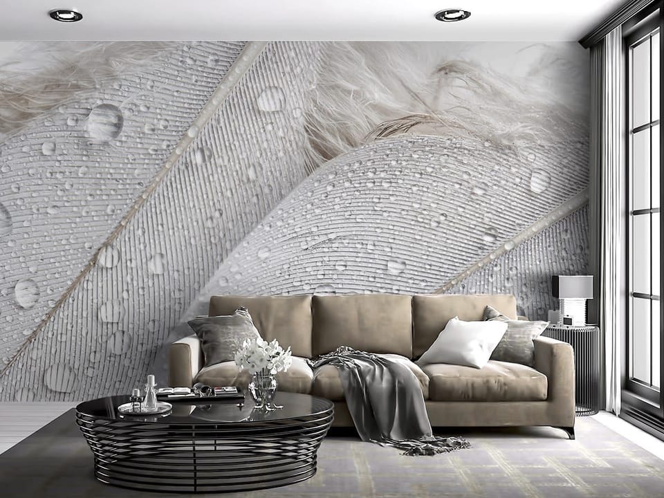 Fototapeta Pióra z Kroplami Wody we wnętrzu salonu