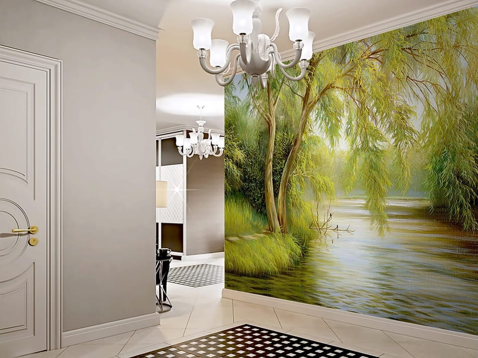 Fototapeta Drzewa nad Rzeką w Słoneczny Dzień we wnętrzu przedpokoju