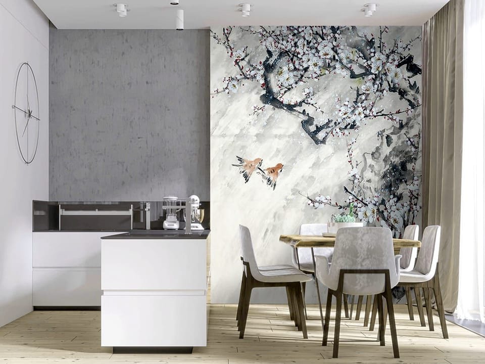 Fototapeta Sakura w rozkwicie we wnętrzu kuchni