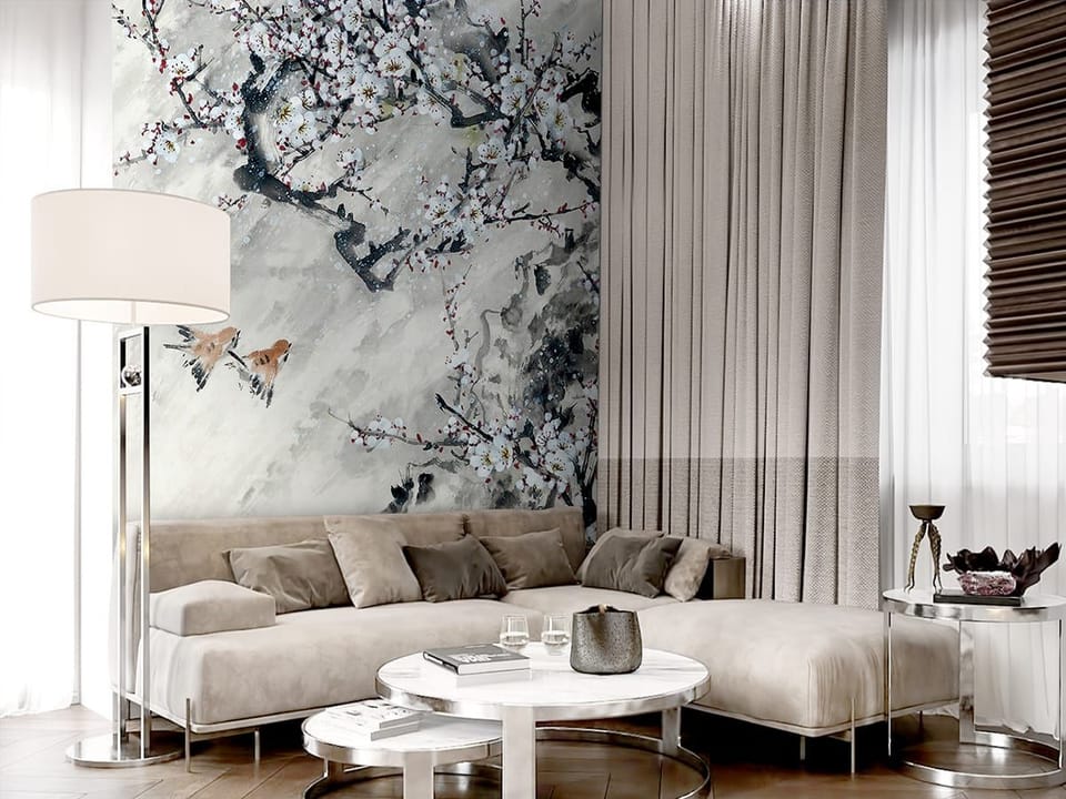 Fototapeta Sakura w rozkwicie we wnętrzu salonu