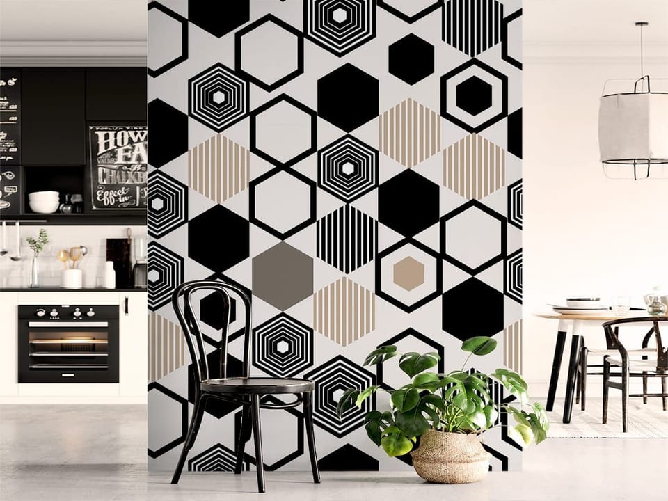 Fototapeta Geometryczny wzór z heksagonami - aranżacja w kuchni