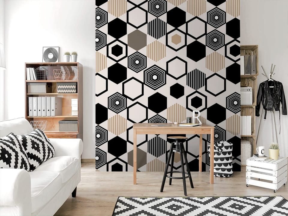 Fototapeta Geometryczny wzór z heksagonami - aranżacja w salonie