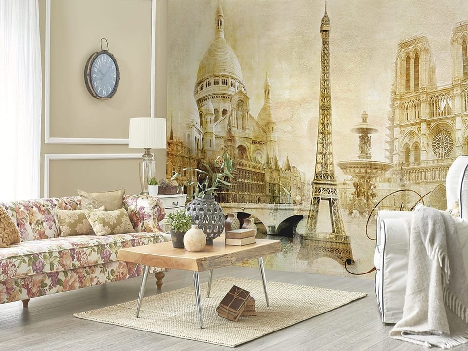 Fototapeta Paryż z Wieżą Eiffla i zabytkami we wnętrzu salonu