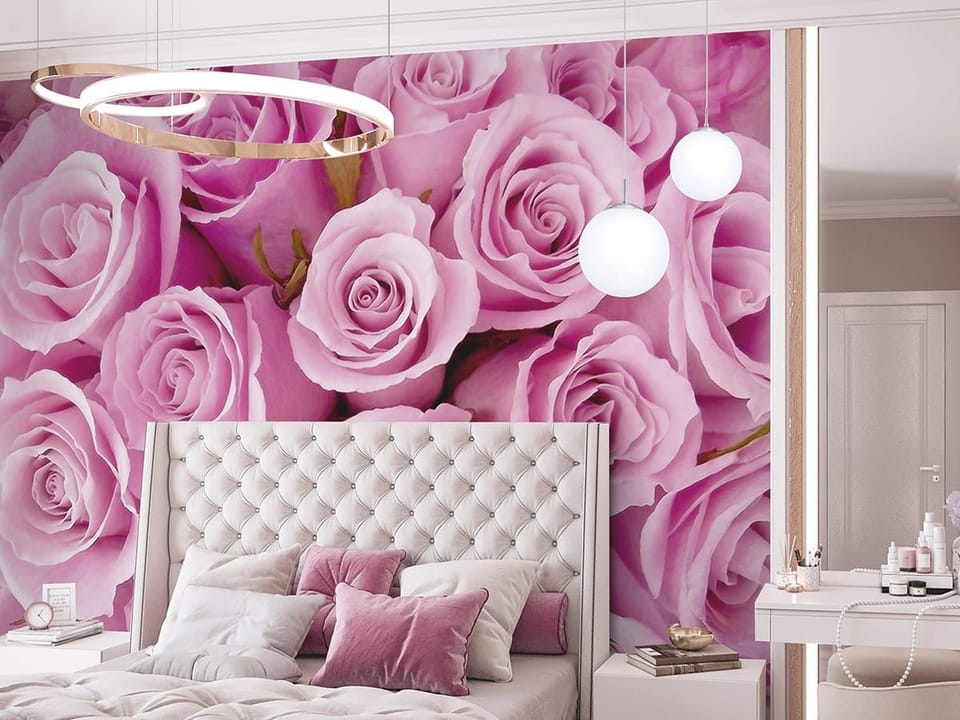 Fototapeta Bukiet Różowych Róż w Detalach we wnętrzu sypialni