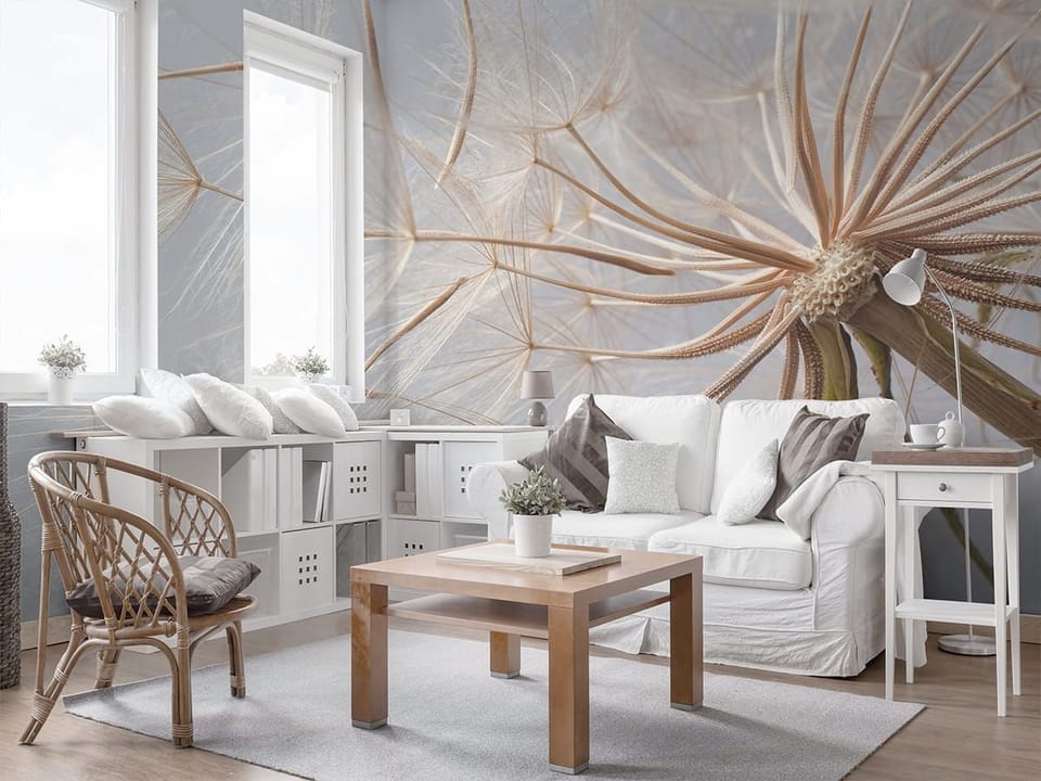 Fototapeta Dmuchawce na jasnym tle we wnętrzu salonu