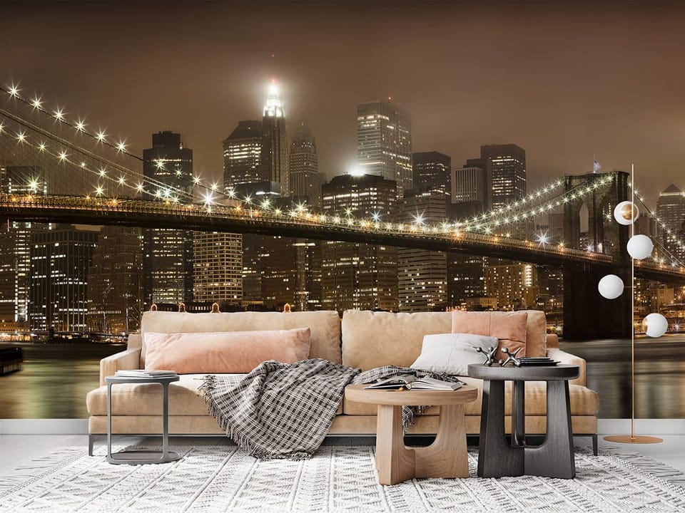 Fototapeta Nocny Most z Wieżowcami we wnętrzu salonu